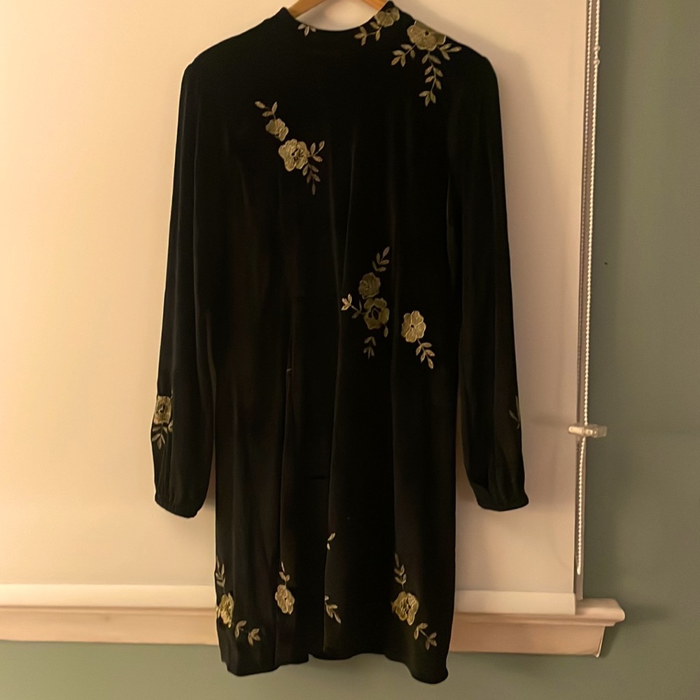 Black velvet long sleeve shift dress